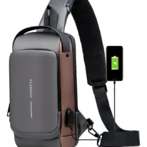 MOCHILA BANDOLERA ANTIROBO C/CLAVE COLORES GRIS/NEGRO/AZUL