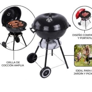 PARRILLA DE CARBONO PORTATIL REDONDA CON TAPA Y RUEDITAS ESTILO AMERINA