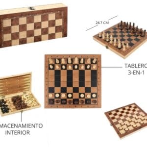 AJEDREZ TABLERO DE MADERA 3 EN 1
